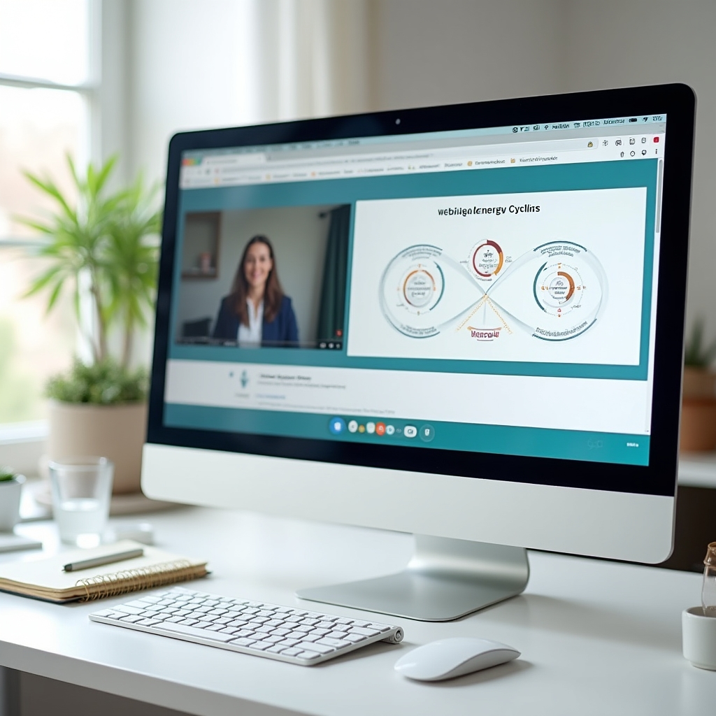 Professional webinar session screen showing energy management content with clean dashboard interface